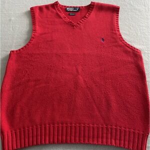 Polo‎ Ralph Lauren Red Knit V-neck Pullover Sweater Vest Pony Logo Size Large